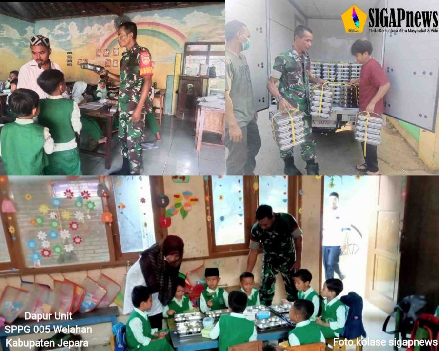 Anggota Koramil 06/Welahan Bantu Penyaluran MBG dari Dapur Unit SPPG 005 Welahan