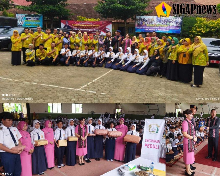 Brimob Polda Jateng Bagikan Makan Siang Gratis di SMPN 1 Pecangaan