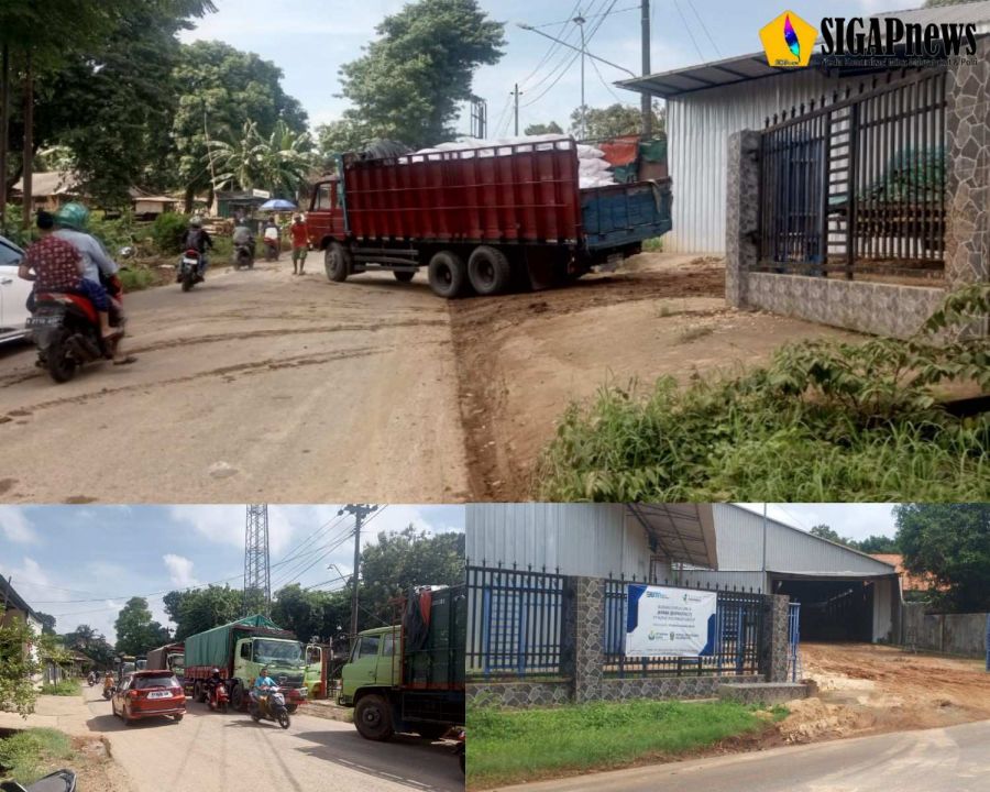 Jalan Raya Jepara - Bugel Macet dan Rawan akibat Jalan Licin Depan Gudang Pupuk Lini III