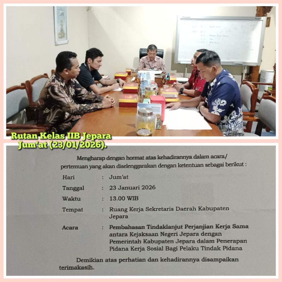 Rutan Jepara Hadiri Rapat Kerja Sama Pidana Kerja Sosial di Sekretariat Daerah Kabupaten Jepara