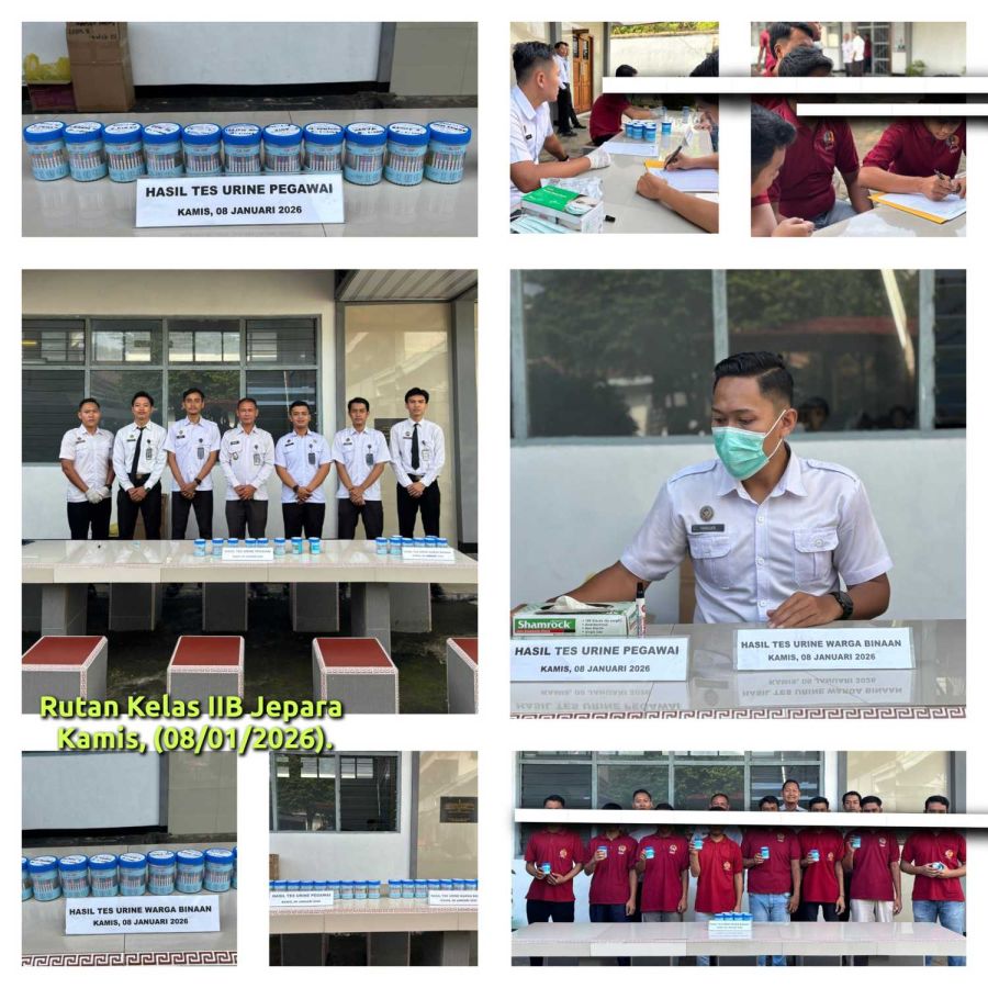 Rutan Kelas IIB Jepara Lakukan Tes Urine bagi Pegawai dan Warga Binaan