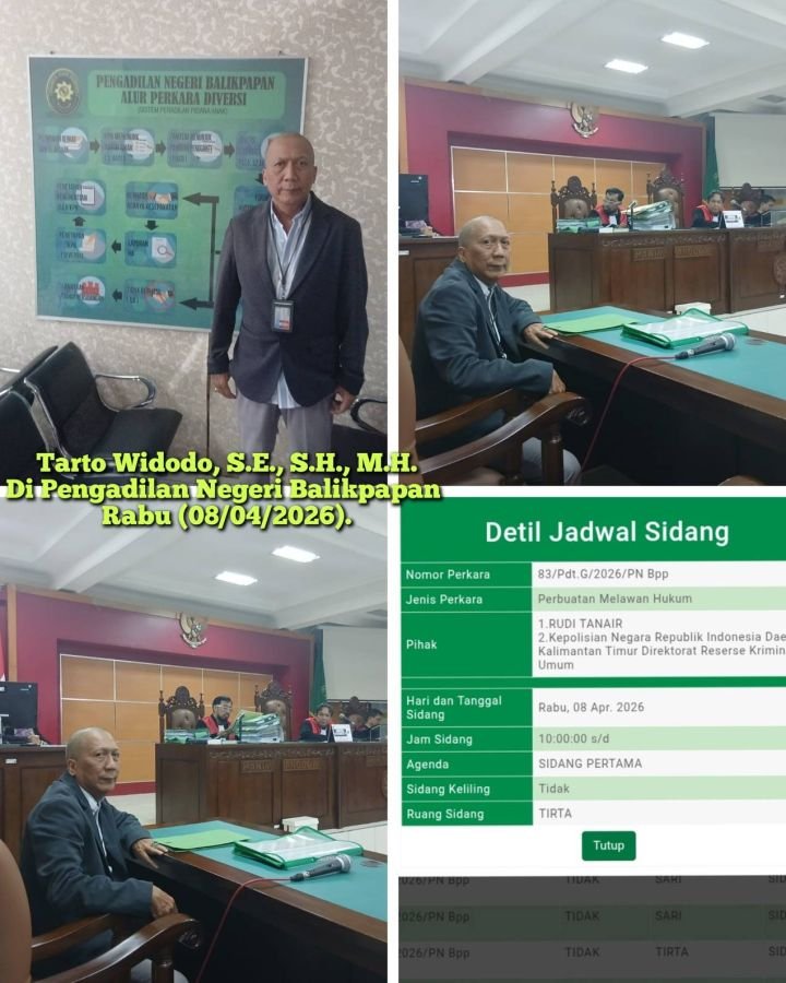 Tarto Widodo Kuasa Hukum Yohanes Handoyo Hadiri Sidang Gugatan PMH di PN Balikpapan 