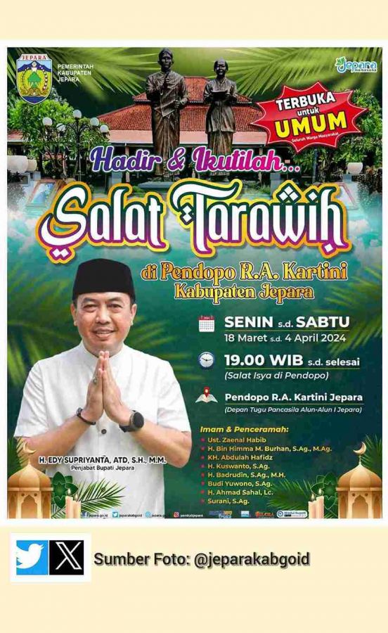 Terbuka Untuk Umum, Salat Tarawih di Pendopo R.A. Kartini Mulai 18 Maret - 4 April 2024